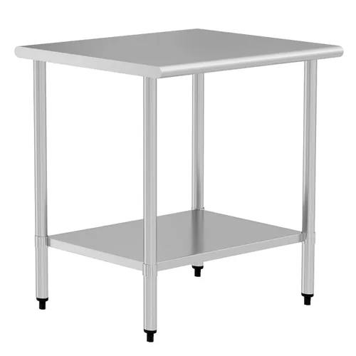 Vista 14 de Mesa de preparación y trabajo de acero inoxidable con estante ajustable y salpicadero, isla de cocina con almacenamiento, estaciones de trabajo Mesa
