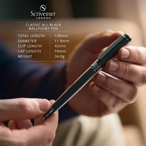Vista 4 de Scriveiner Bolígrafo negro – Impresionante bolígrafo de lujo negro mate, repuesto Schmidt negro, el mejor juego de regalo para hombres y mujeres