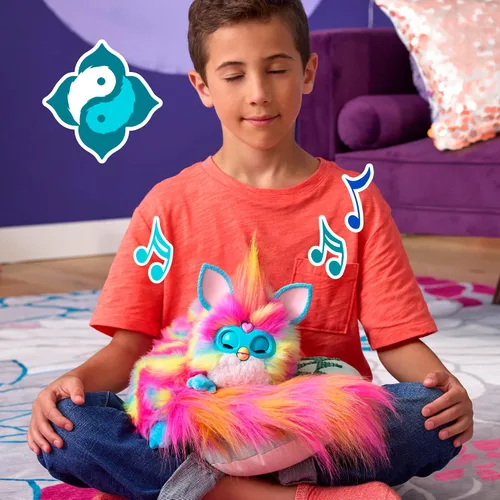 Vista 4 de FURBY Juguete Interactivo DJ, Peluche Electrónico Súper Suave Arcoíris con Música, Luces, Movimiento y Juegos, Habla Inglés y Furbish, 32 Pulgadas
