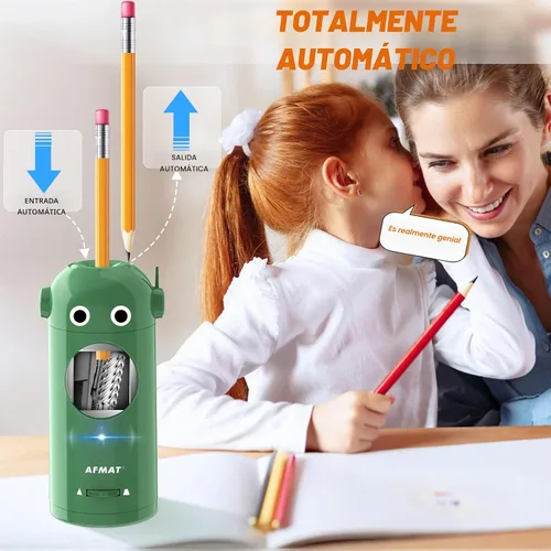 Vista 2 de AFMAT - Sacapuntas eléctrico para lápices de colores de 7-11.5mm, sacapuntas robot totalmente automático, entrada y salida automática, recargable