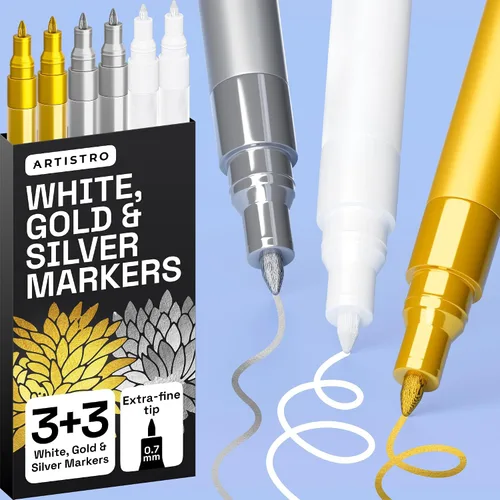 Vista 8 de ARTISTRO 6 bolígrafos de pintura acrílica en blanco y negro, marcadores de punta extrafina de 0.028 in, bolígrafos de pintura para manualidades