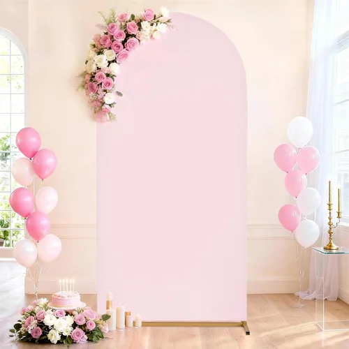 Vista 21 de SoarDream Cubierta de telón de fondo de arco de elastano beige ajustada 5 pies, cubierta de arco de boda globo con parte superior redonda, tela