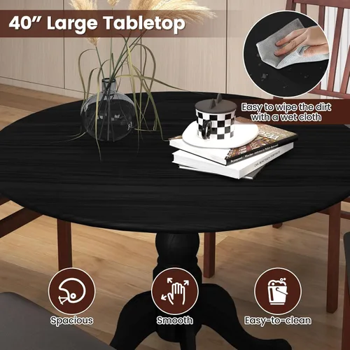 Vista 5 de Mesa de comedor redonda para 4, mesa de cocina rústica con mesa de 40 pulgadas, patas curvadas de caballete, mesa de tulipán de madera de goma, mesa