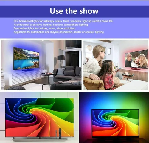 Vista 3 de Tira de luces LED de 6.56 pies para TV de 40 a 60 pulgadas, kit de retroiluminación USB con control remoto, 16 colores 5050 Bias HDTV, para 40-60