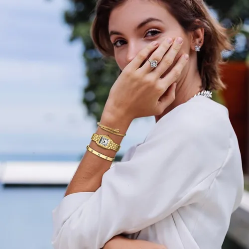 Vista 4 de CHEETAH Juego de reloj y pulsera de oro para mujer