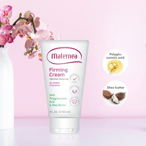 Vista 3 de Crema corporal reafirmante para el cuidado de la piel en el embarazo – Crema tensora de la piel y el abdomen con ácido poliglucorónico, manteca