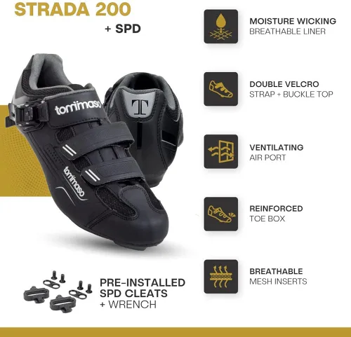 Vista 2 de Tommaso Strada Ready to Ride - Zapatos de ciclismo para hombre con aspecto Delta o SPD preinstalados, zapatos de bicicleta optimizados para hombres