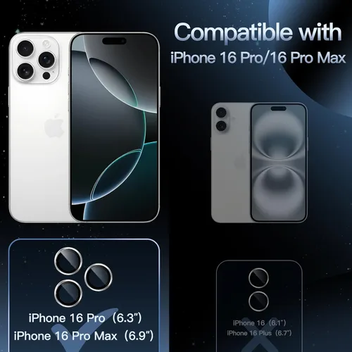 Vista 2 de JETech Protector de lente de cámara para iPhone 16 Pro de 6.3 pulgadas y iPhone 16 Pro Max de 6.9 pulgadas, cubierta de anillo individual de metal