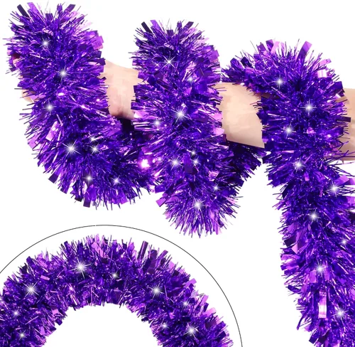 Vista 8 de Guirnalda de oropel azul metálica de 33 pies para árbol de Navidad, guirnalda brillante con torsión para decoraciones de árbol de Navidad, guirnalda