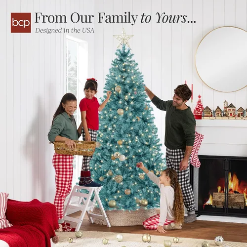 Vista 14 de Best Choice Products Árbol de Navidad azul bebé preiluminado de 6 pies, decoración navideña artificial completa con 947 puntas de rama, 250 luces