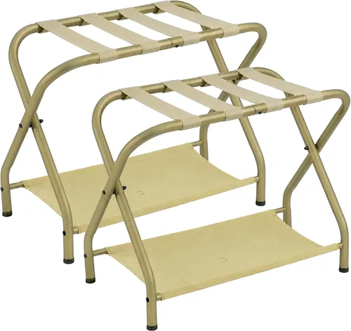 Vista 11 de Heybly Portaequipajes, paquete de 2, soporte plegable de acero para maleta con estante de almacenamiento para dormitorio, hotel, marco de acero