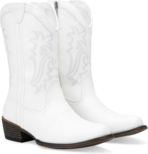 Vista 7 de Jeossy Botas vaqueras para mujer, vaquera occidental, a media pantorrilla, puntera redonda, bordadas, con cremallera
