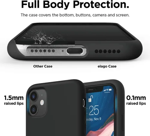 Vista 5 de elago Premium - Carcasa de silicona líquida para iPhone 11, color negro Full Body Protective Cover, Shockproof, Slim Phone Case, Anti-Scratch Soft