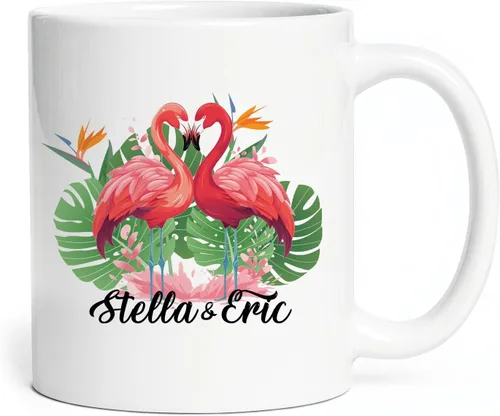 Vista 23 de Taza de flamenco personalizada 2023, Flock Of Flamingo Mug para cumpleaños de los amantes del flamenco, taza de café personalizada de flamenco