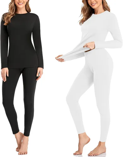 Vista 7 de SIMIYA Juego de 2 piezas de ropa interior térmica para mujer, pantalones largos Johns, capa base abrigada con forro de vellón, para climas fríos 2