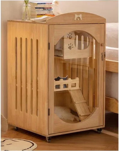 Vista 9 de Casa para gatos jaula para gatos Villa pequeña con inodoro de dos pisos para gatos Casa de gato Casa para el hogar Mascota Gatito Gato Villa