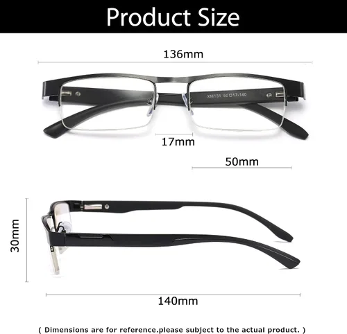 Vista 2 de B&Q 4 Pack Metal Frame Half Frame Reading Glasses for Men Spring Hinge Readers With Classic Clear Lense