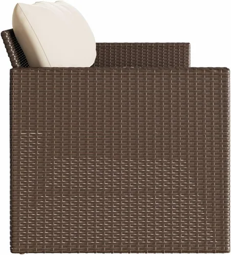 Vista 5 de Patio Sofa 3-Seater Brown Poly Rattan with Cushions Brown and Cream White