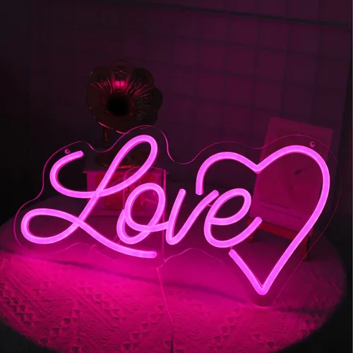 Vista 2 de ENUOLI LOVE Letrero de Neón, Letreros de Neón Luminosos Love para Pared de Habitación, Letrero Love Alimentado por USB, Letreros de Neón de Corazón