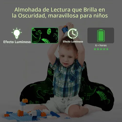Vista 2 de Meeting Story Almohadas de Lectura Luminosas de Dinosaurio Verde que Brillan en la Oscuridad y Centellean con Brazos, Almohada de Respaldo