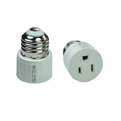 Vista 6 de Adaptador de toma de corriente de bombilla, E26/E27 de 3 clavijas polarizadas de rosca a enchufe convertidor para porche, patio, garaje, blanco