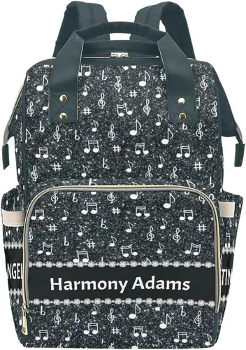 Vista 8 de Mochila para pañales personalizada, regalo con nombre, notas musicales, estrellas, azul oscuro, bolsa de viaje versátil: gran capacidad y múltiples