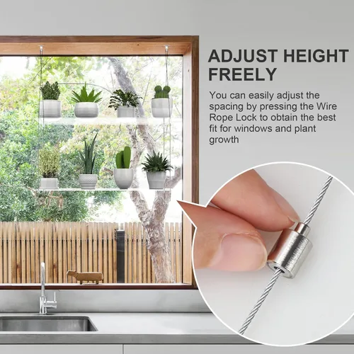 Vista 5 de Estantes transparentes colgantes de 2 niveles para plantas en ventanas, estante acrílico de ventana y pared para plantas para cocina, jardines