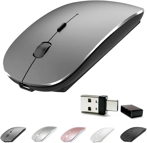 Vista 10 de KLO Ratón Bluetooth recargable con LED (BT5.2+Tipo-C+USB2.4G) para MacBook/MacBook Air/Pro/iPad/Laptop/Notebook/PC/Chromebook (A LED/Verde)