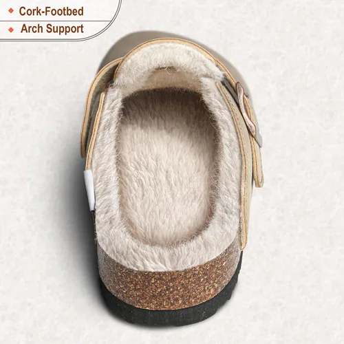 Vista 3 de BULLIANT Zapatillas de los hombres, resbalón en el invierno zapatos para el hogar para los hombres con cojín de corcho y pelo de conejo de fax