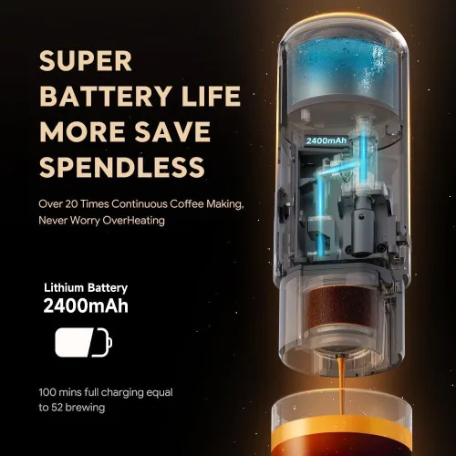 Vista 3 de Cafetera eléctrica portátil de café expreso, cafetera eléctrica compatible con cápsulas NS y posos de café para campamento, viajes, hogar. Versión
