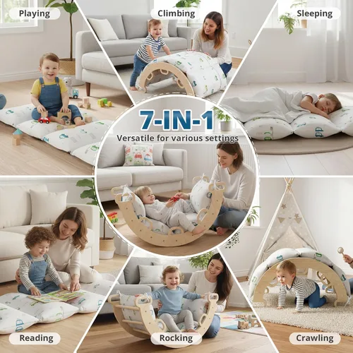 Vista 7 de BlueWood Cojín para arco de escalada, almohada suave y antideslizante de filosofía Montessori para niños, cojín Pikler para leer, jugar