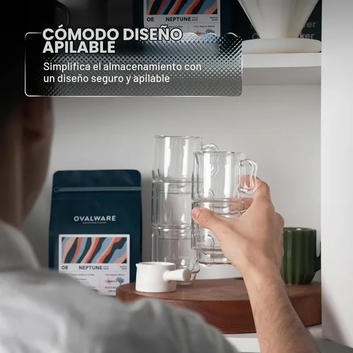 Vista 6 de ovalware RJ3 - Tazas de vidrio para café expreso de 4 onzas (juego de 4) de doble pared con mango de mariposa maciza, elegante taza de café espresso