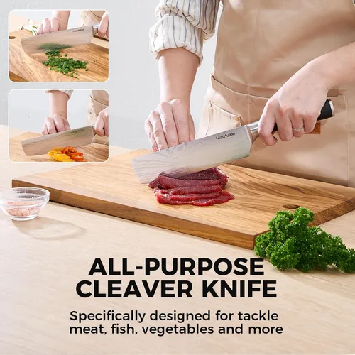 Vista 5 de Cuchillo Nakiri - Cuchillo de verduras de 7" de corte preciso, cuchillo de cocina de acero de alto carbono, cuchillo de chef japonés multiusos