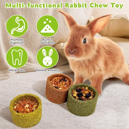 Vista 5 de Paquete de 3 juguetes naturales de conejillo de indias Timothy Alimentos Pequeños Animales Molares Juguetes Timothy Hierba Conejo Juguetes