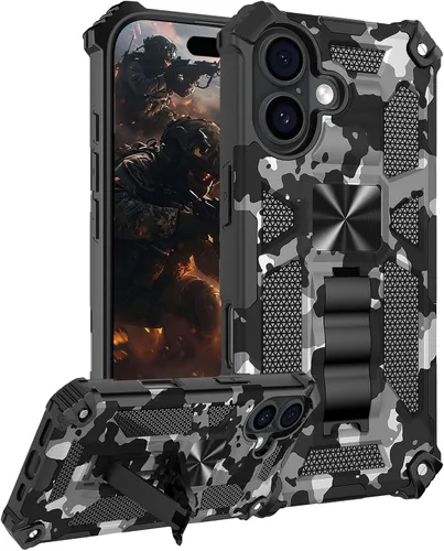 Vista 18 de CCSmall Funda de camuflaje para Apple iPhone 14 para hombres, protección resistente a prueba de golpes con función atril para iPhone 14 MC verde