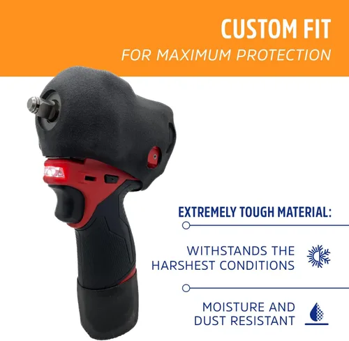 Vista 4 de Protoco JB-65 Funda protectora para llave de impacto rechoncha Milwaukee M12-2554/2555 (3/8" o 1/2"), cubierta de herramientas, color rojo