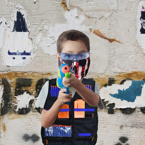 Vista 6 de Kit de chaleco táctico para niños para pistolas Nerf de la serie N-Strike Elite, con 40 dardos de recarga, 2 clips de recarga, bolsa de dardos