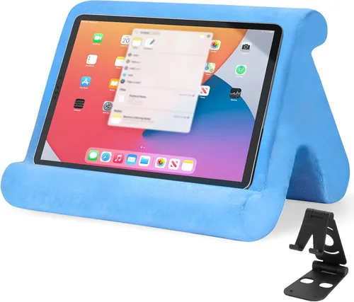 Vista 12 de Soporte universal multiángulo para tableta, soporte suave con soporte de teléfono negro para regazo, rodilla, sofá y cama, compatible con iPad Pro