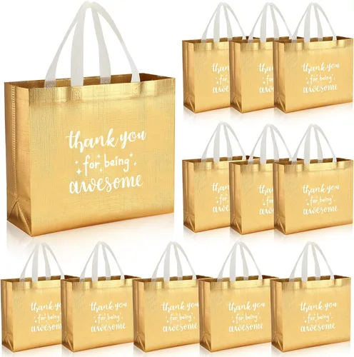 Vista 7 de Sanwuta - 12 bolsas de regalo de agradecimiento al equipo con asa para profesores, empleados, compañeros de trabajo, personal a granel, Negro