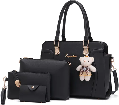 Vista 5 de Bolsos de mano de moda para mujer, bolsa de hombro, asa superior, bolsa de mano, juego de 4 piezas