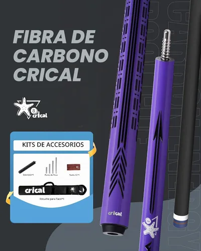 Vista 9 de CRICAL Carbon Fiber Pool Cue Stick Set, 58 Inch Low Deflection Pro Taper Shaft, 12.5mm Tip, 3/8x8 Joint, 3D Wrapless Grip, Hard Case, Extension