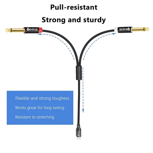 Vista 5 de Cable de audio USB C a 1/4 de pulgada, tipo C a doble cable auxiliar estéreo TRS de 0.250 in, divisor en Y para teléfono inteligente, tableta, 2