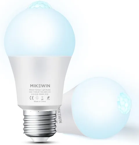Vista 9 de Motion Sensor Light Bulbs Outdoor 2 Packs 13W(100W Equivalent) Security LED Bulb, Indoor E26, A19, 2700K Warm White Dusk to Dawn Bulb for Garage