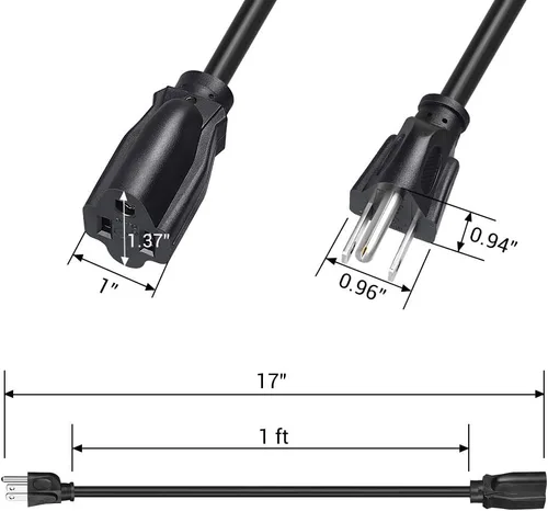 Vista 6 de DEWENWILS Paquete de 10 cables de extensión cortos, cable de alimentación de 1 pie, cable de extensión SJTW de 16 AWG resistente a la intemperie
