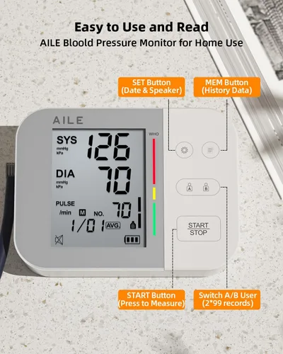 Vista 3 de AILE Monitor de presión arterial para uso doméstico, máquina de presión arterial 111 - Brazalete de presión arterial (8.7-16.5 pulgadas)