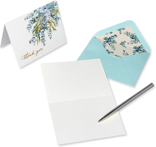 Vista 4 de Papyrus Tarjetas de agradecimiento de boda en blanco con sobres, hojas de eucalipto (20 unidades)