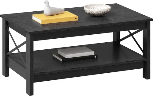 Vista 5 de YITAHOME Mesa de centro para sala de estar, mesa de café moderna de estilo granja con almacenamiento, mesa de centro de 2 niveles, mesa de acento
