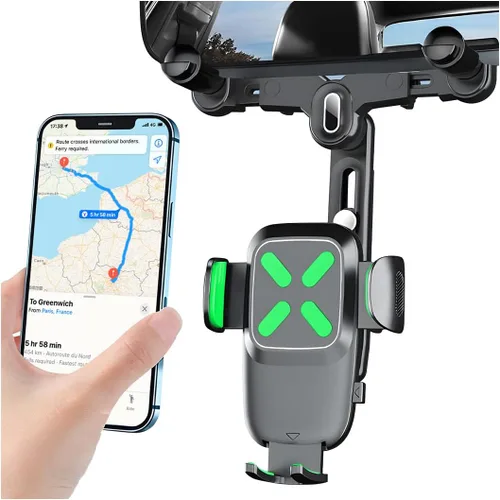 Vista 7 de BESULEN Soporte para teléfono para espejo retrovisor de automóvil, giratorio de 360° y retráctil con clip de retrovisor automático, soporte
