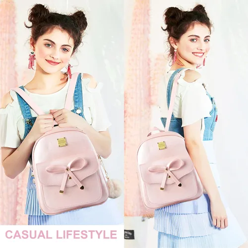 Vista 3 de ZGWJ Mini mochila de cuero con moño, mochila pequeña, linda mochila casual de viaje para niñas y mujeres, M, Mochilas tipo mochila
