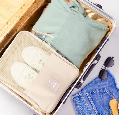 Vista 5 de Bolsa organizadora de zapatos de viaje, impermeable, con capacidad para 3 pares de zapatos, cubo de embalaje para maleta, viaje y uso diario, bolsa